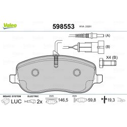 Jeu de plaquettes de frein VALEO 598553 pour CITROEN, FIAT, LANCIA, PEUGEOT VALEO