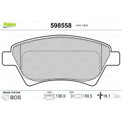 Plaquettes de frein VALEO 598558 pour RENAULT, référence d'origine 410601241R VALEO
