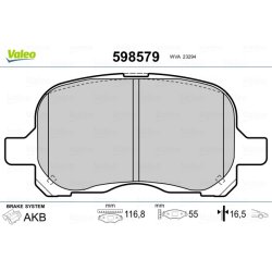 Jeu de plaquettes de frein VALEO 598579 pour TOYOTA OE 04465-02010 VALEO
