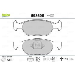 Jeu de plaquettes de frein VALEO 598605 pour FIAT, LANCIA PUNTO, Y OE 71752981 VALEO
