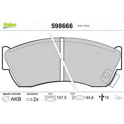 Jeu de plaquettes de frein VALEO 598666 pour HOLDEN, SUBARU, SUZUKI, TATA VALEO