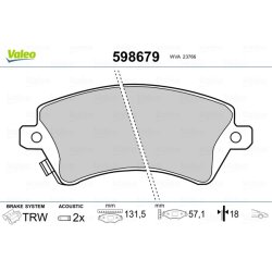 Jeu de plaquettes de frein VALEO 598679 pour TOYOTA COROLLA OE 04465-02061 VALEO