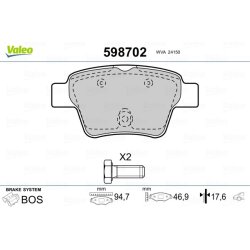 Plaquettes de frein VALEO 598702 pour CITROËN, PEUGEOT C4, 207, 307 VALEO