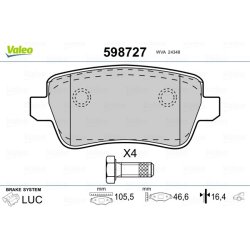 Jeu de plaquettes de frein VALEO 598727 pour FIAT CROMA OE 71772219 VALEO