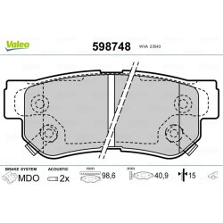 Jeu de plaquettes de frein VALEO 598748 pour HYUNDAI, KIA, SSANGYONG OE 58302-17A00 VALEO