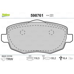 Jeu de plaquettes de frein VALEO 598761 pour CHRYSLER, LANCIA YPSILON OE 71752991 VALEO