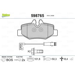 Jeu de plaquettes de frein VALEO 598765 pour MERCEDES VIANO, VITO OE 0004216210 VALEO