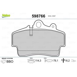Jeu de plaquettes de frein VALEO 598766 pour PORSCHE BOXSTER, CAYMAN OE 98635193911 VALEO