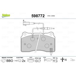 Jeu de plaquettes de frein VALEO 598772 pour ALFA ROMEO, LANCIA 166, DELTA, KAPPA VALEO