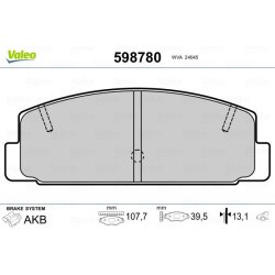 Jeu de plaquettes de frein VALEO 598780 pour FORD ASIE & OCÉANIE, MAZDA VALEO