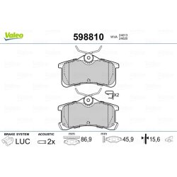 Jeu de plaquettes de frein VALEO 598810 pour TOYOTA AVENSIS, COROLLA OE 04466-02010 VALEO