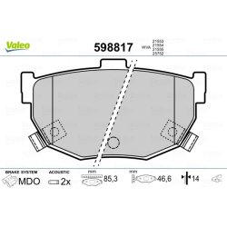 Jeu de plaquettes de frein VALEO 598817 pour HYUNDAI, KIA, NISSAN OE 44060-90E90 VALEO