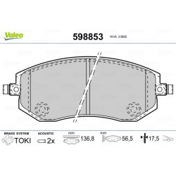 Jeu de plaquettes de frein VALEO 598853 pour SUBARU OE 32006166 VALEO