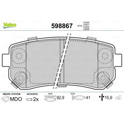 Jeu de plaquettes de frein VALEO 598867 pour HYUNDAI, KIA OE 583021GA00 VALEO