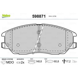 Jeu de plaquettes de frein VALEO 598871 pour HYUNDAI, KIA, SSANGYONG OE 48130-08260 VALEO