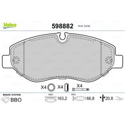 Jeu de plaquettes de frein VALEO 598882 pour MERCEDES, VW OE 0044206720 VALEO