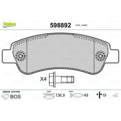 Jeu de plaquettes de frein VALEO 598892 pour CITROEN, FIAT, PEUGEOT OE 1611140880 VALEO