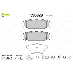 Jeu de plaquettes de frein VALEO 598929 pour SUBARU, TOYOTA OE 26696-AG010 VALEO