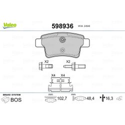 Jeu de plaquettes de frein VALEO 598936 pour CITROËN C4 OE 1611141080 VALEO