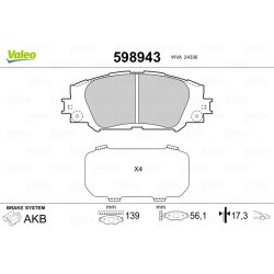 Jeu de plaquettes de frein VALEO 598943 pour SUBARU, TOYOTA OE 04465-12610 VALEO