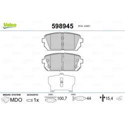 Jeu de plaquettes de frein VALEO 598945 pour HYUNDAI, KIA ix35, CARENS VALEO