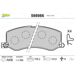 Jeu de plaquettes de frein VALEO 598986 pour HOLDEN, SUZUKI BARINA, SWIFT VALEO