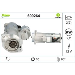 Démarreur VALEO 600264 pour HYUNDAI H-1, H100 OE 36100-4A020 VALEO