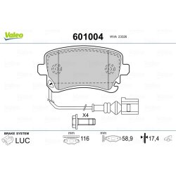 Jeu de plaquettes de frein VALEO 601004 pour AUDI, BENTLEY, VW OE 4B3698451 VALEO