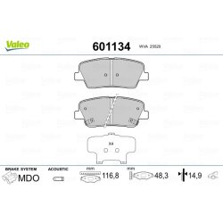 Jeu de plaquettes de frein VALEO 601134 pour HYUNDAI, KIA, SSANGYONG OE 48413380B0 VALEO