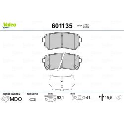 Jeu de plaquettes de frein VALEO 601135 pour HYUNDAI, KIA OE 58302-1KA30 VALEO