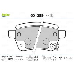 Jeu de plaquettes de frein VALEO 601399 pour FIAT 500L, TIPO OE 77366336 VALEO