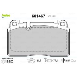 Jeu de plaquettes de frein VALEO 601467 pour AUDI, PORSCHE OE 8R0698151AA VALEO