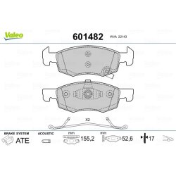 Jeu de plaquettes de frein VALEO 601482 pour VAUXHALL CORSA, CORSAVAN OE 1605280 VALEO