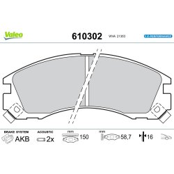 Jeu de plaquettes de frein VALEO 610302 pour MITSUBISHI OUTLANDER OE 1620368480
