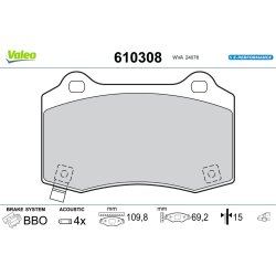Jeu de plaquettes de frein VALEO 610308 pour TESLA MODEL S, MODEL X OE 5174327AA