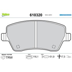 Plaquettes de frein VALEO 610320 pour RENAULT, KANGOO, ZOE OE 410608481R