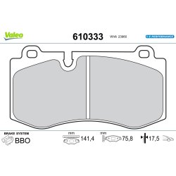 Jeu de plaquettes de frein VALEO 610333 pour MERCEDES CLASSE C, CLASSE S OE 0044206220