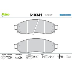 Jeu de plaquettes de frein VALEO 610341 pour NISSAN LEAF, NV200 OE 41060-ZP00A