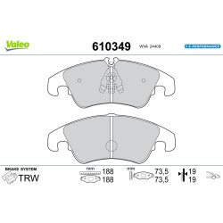 Jeu de plaquettes de frein VALEO 610349 pour AUDI A6, Q5 OE 4G0698151