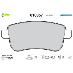 Jeu de plaquettes de frein VALEO 610357 pour NISSAN, RENAULT, référence d'origine 44060-00Q3C