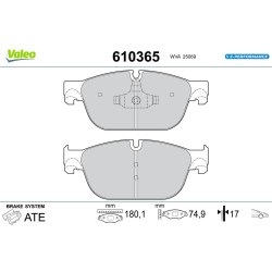 Jeu de plaquettes de frein VALEO 610365 pour CITROEN, DS, PEUGEOT OE 1608520680