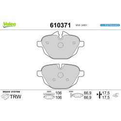 Jeu de plaquettes de frein VALEO 610371 pour BMW OE 2449288