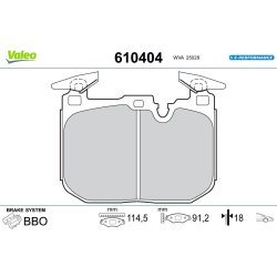Jeu de plaquettes de frein VALEO 610404 pour BMW Série 3, X2, référence d'origine 2284765