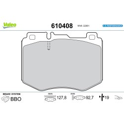 Jeu de plaquettes de frein VALEO 610408 pour MERCEDES OE 0004206700