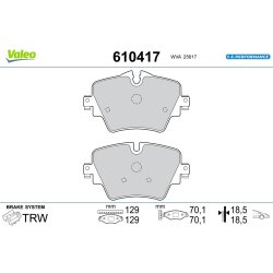 Jeu de plaquettes de frein VALEO 610417 pour BMW, MINI OE 34106860019