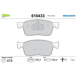Jeu de plaquettes de frein VALEO 610433 pour CITROEN, VAUXHALL, PEUGEOT, TOYOTA