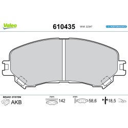 Jeu de plaquettes de frein VALEO 610435 pour RENAULT, référence d'origine 410606124R