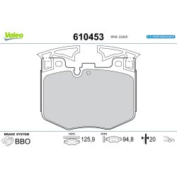 Jeu de plaquettes de frein VALEO 610453 pour BMW OE 34116872750