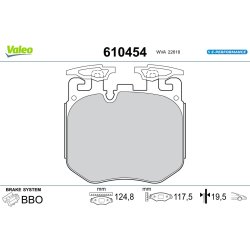 Jeu de plaquettes de frein VALEO 610454 pour BMW OE 34106874431