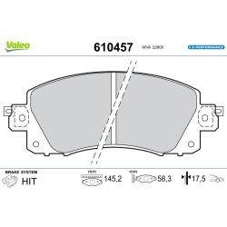 Plaquettes de frein VALEO 610457 pour SUBARU FORESTER, IMPREZA, XV